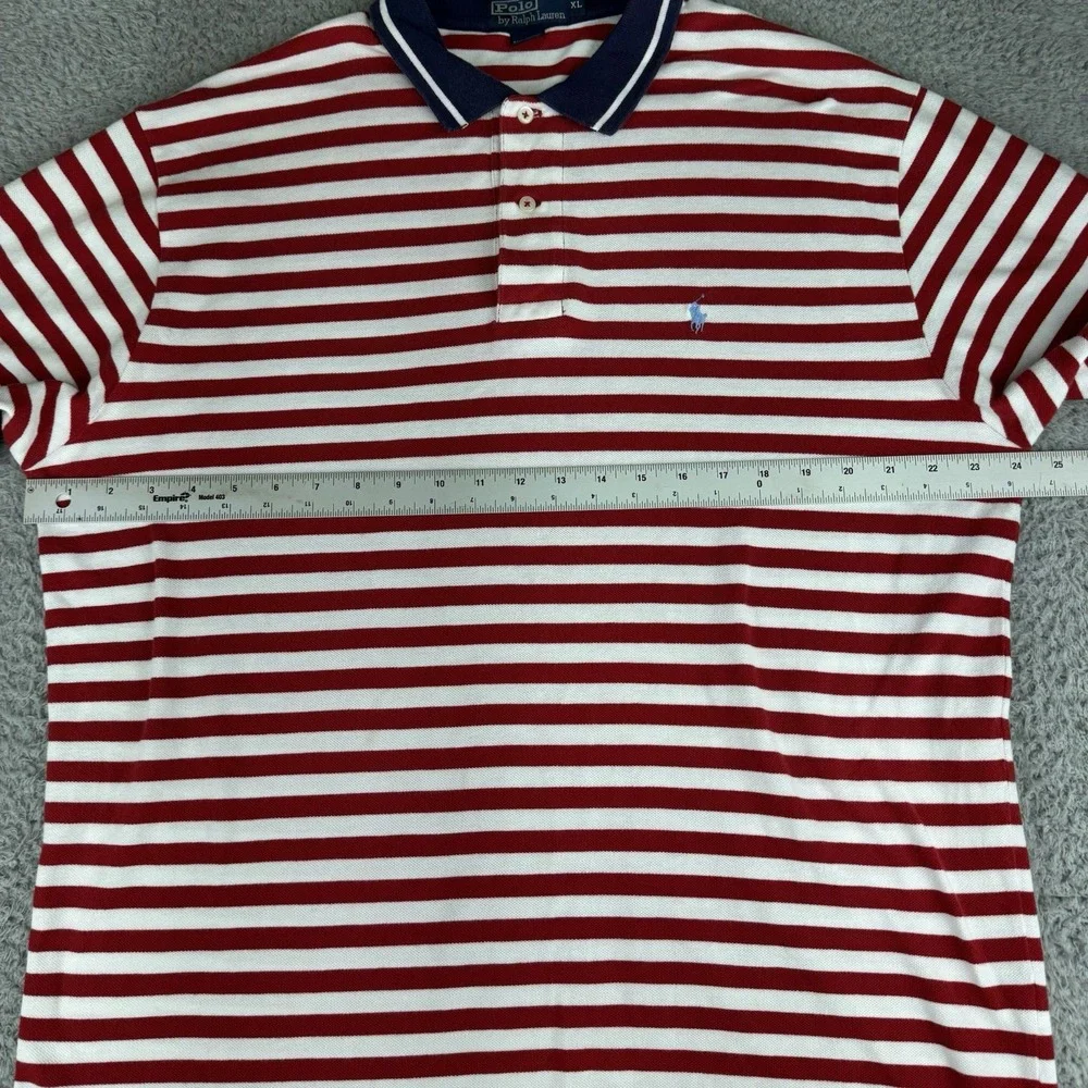 Polo Ralph‎ Lauren Men's Xl Stripe Red White Polo Shirt Embroidered Pony Vtg